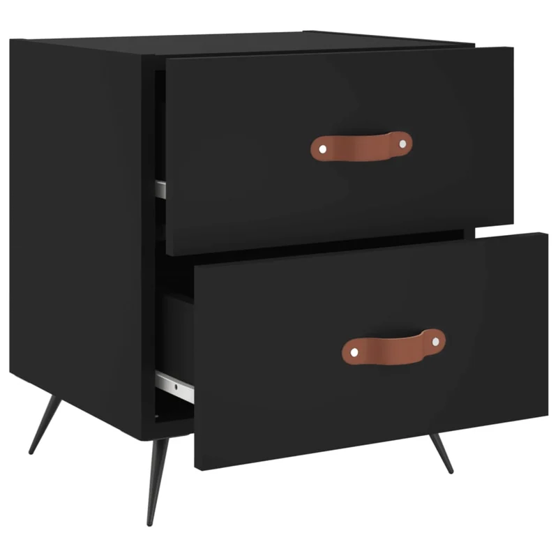 Lot de 2 tables de chevet avec deux tiroirs 40 x 35 x 47,5 cm bois d’ingénierie noir et fer DEC035533