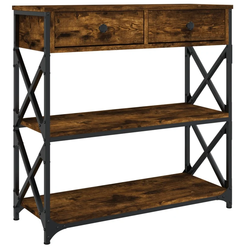 Table console meuble d'entrée avec tiroirs et étagères 75 x 28 x 75 cm bois d'ingénierie marron et métal DEC031805