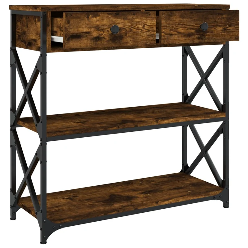 Table console meuble d'entrée avec tiroirs et étagères 75 x 28 x 75 cm bois d'ingénierie marron et métal DEC031805