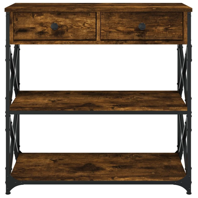 Table console meuble d'entrée avec tiroirs et étagères 75 x 28 x 75 cm bois d'ingénierie marron et métal DEC031805