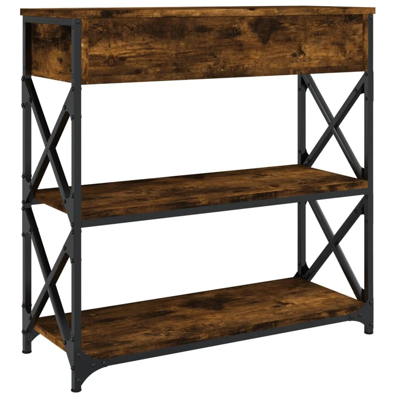 Table console meuble d'entrée avec tiroirs et étagères 75 x 28 x 75 cm bois d'ingénierie marron et métal DEC031805