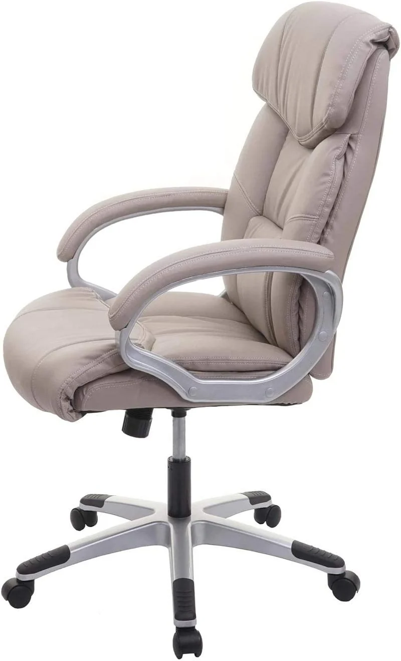 Fauteuil chaise de bureau sur roulettes pivotante hauteur réglable synthétique taupe-gris 04_0001805