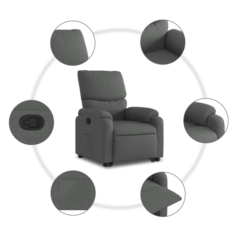 Fauteuil relax TV rembourrage confortable fonction de levage électrique en tissu gris foncé DEC027933