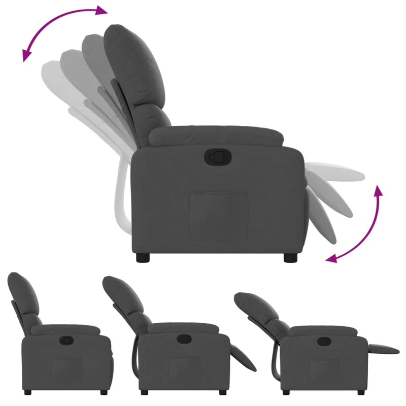 Fauteuil relax TV rembourrage confortable fonction d'inclinaison manuelle en tissu gris foncé DEC027930