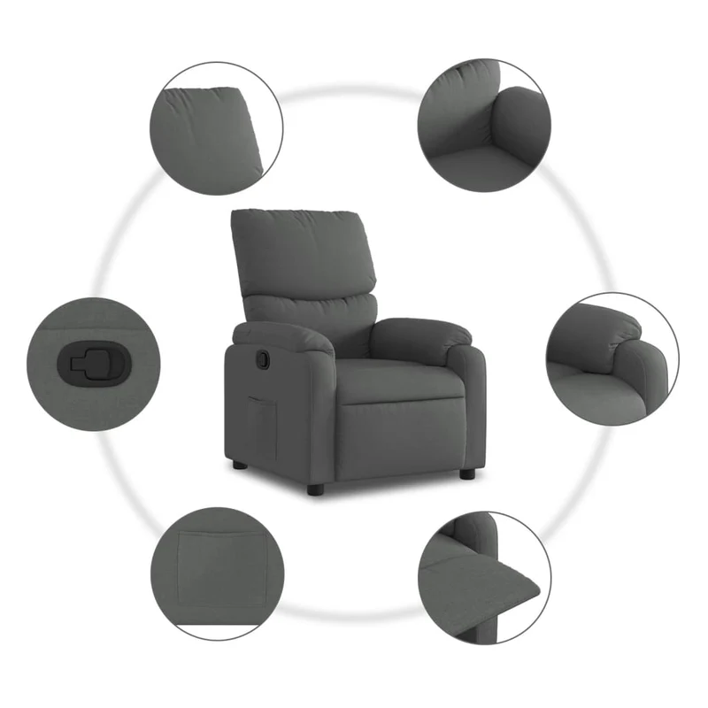 Fauteuil relax TV rembourrage confortable fonction d'inclinaison manuelle en tissu gris foncé DEC027930