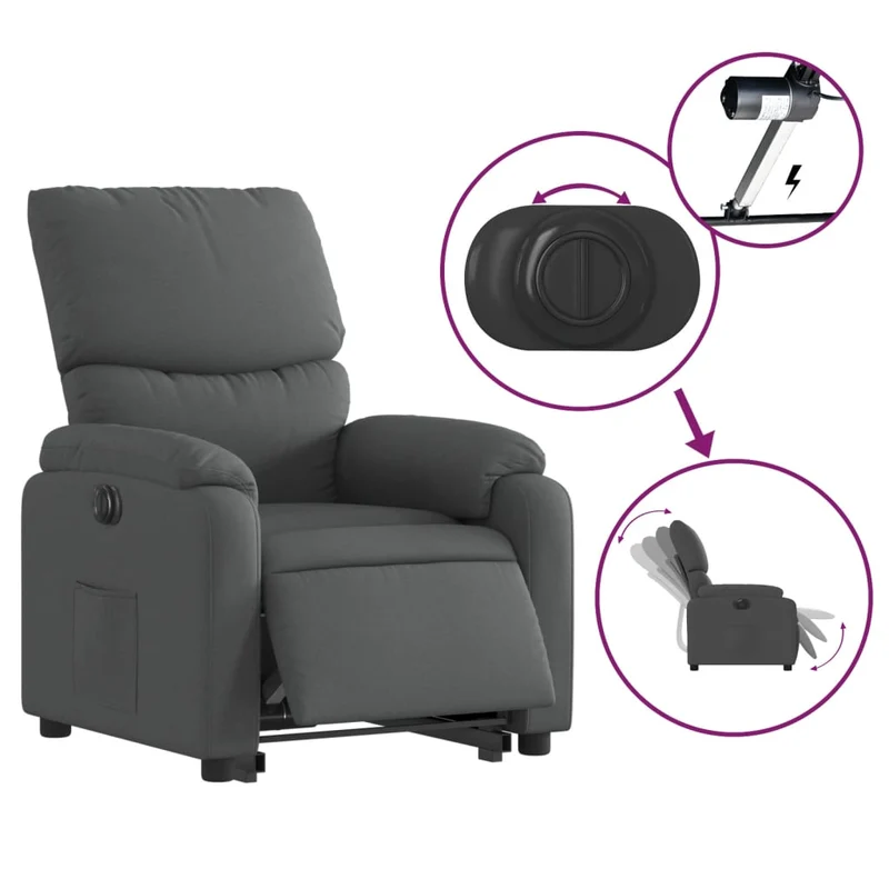 Fauteuil relax TV fonction de levage électrique très confortable en tissu gris foncé DEC028352