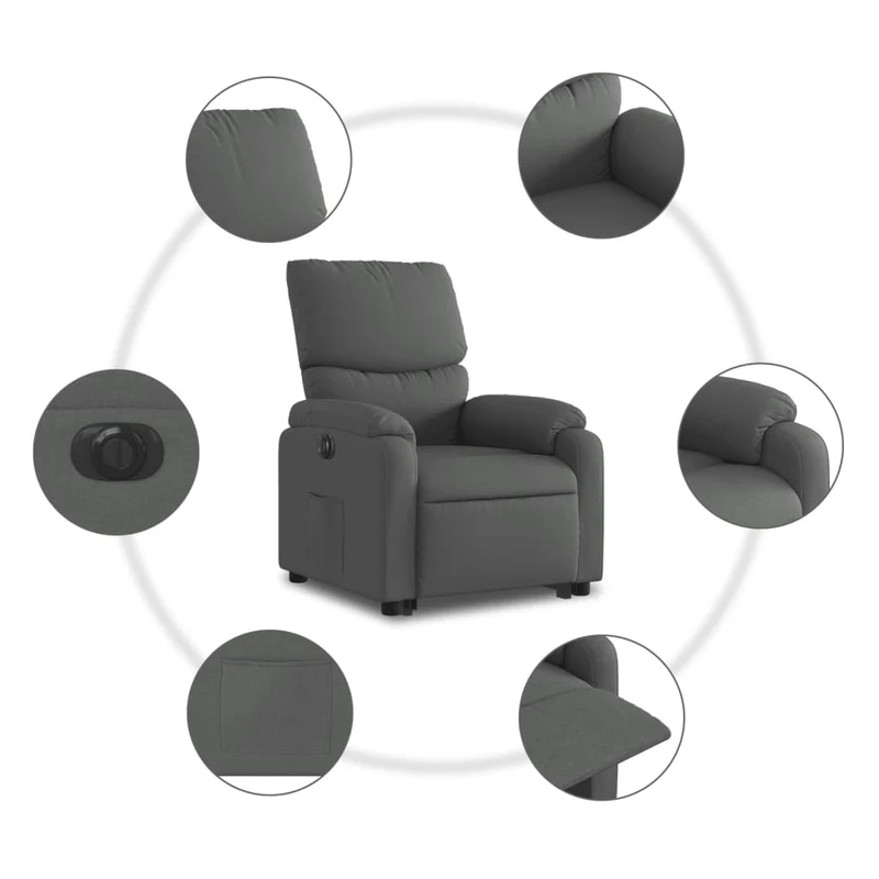 Fauteuil relax TV fonction de levage électrique très confortable en tissu gris foncé DEC028352