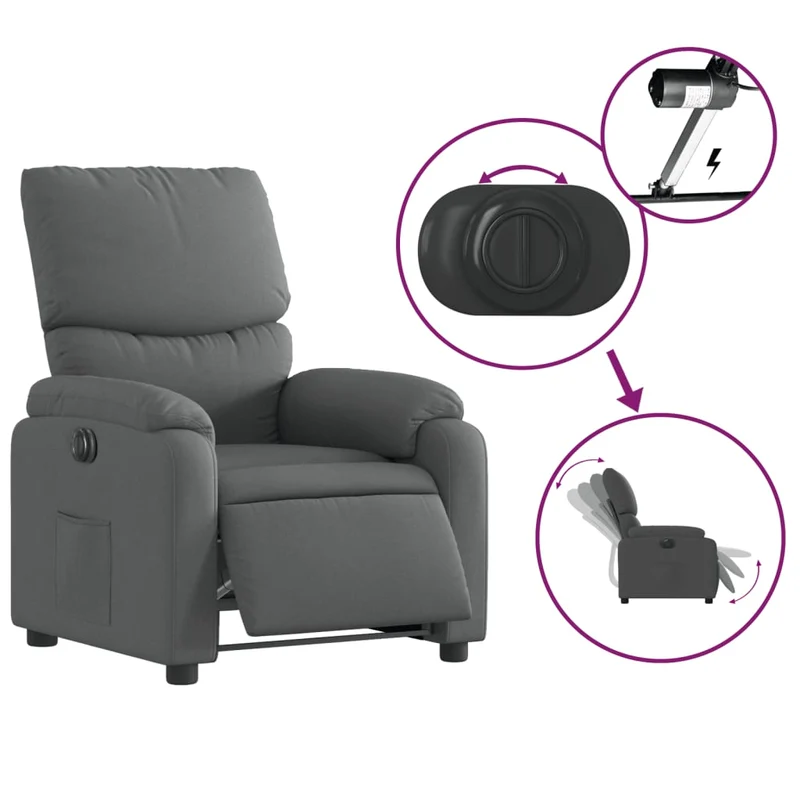 Fauteuil relax TV fonction de levage électrique très confortable en tissu gris foncé DEC028359