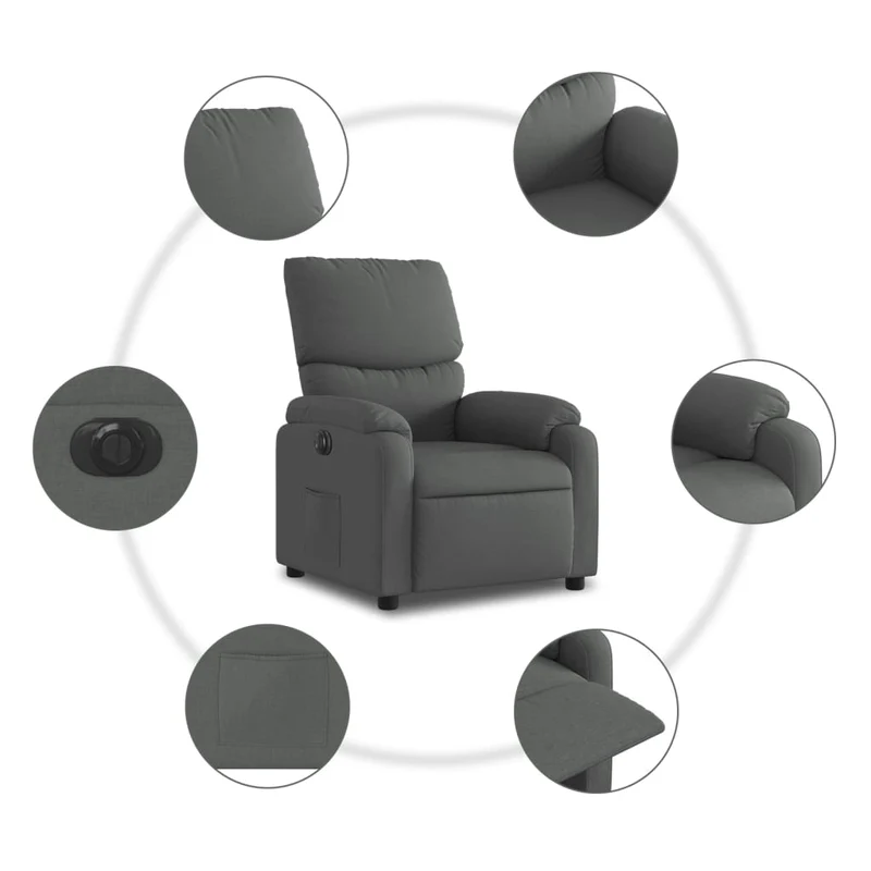 Fauteuil relax TV fonction de levage électrique très confortable en tissu gris foncé DEC028359