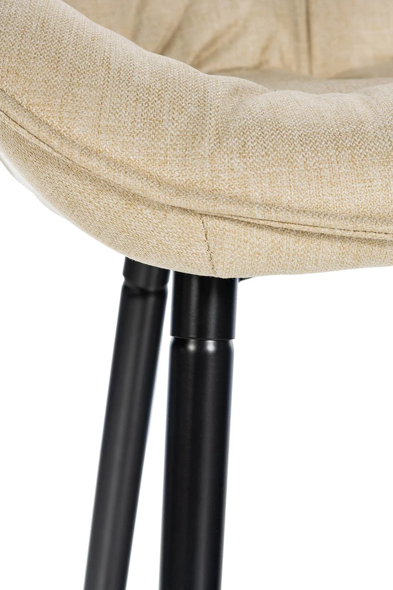 Tabouret de bar chaise haute x1 assise effet capitonnée en tissu crème et métal noir 10_0004901