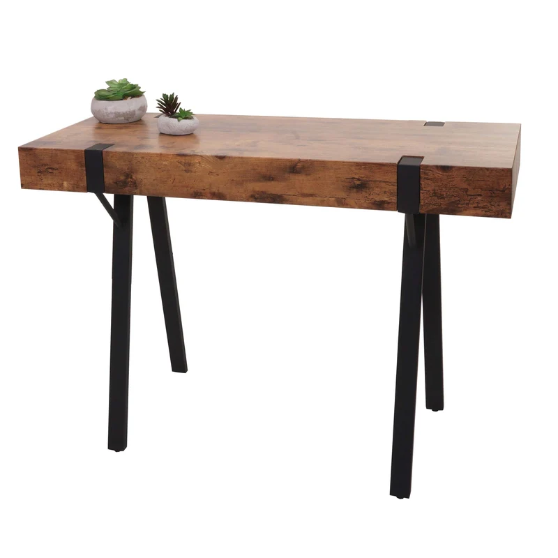 Table console hwc-l54 table téléphonique table de travail table d'appoint table de rangement métal 75 x 100 x 40 cm chêne sauvage foncé 04_0008490