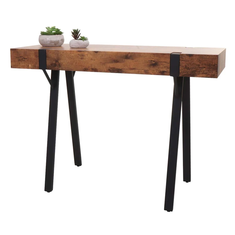 Table console hwc-l54 table téléphonique table de travail table d'appoint table de rangement métal 75 x 100 x 40 cm chêne sauvage foncé 04_0008490