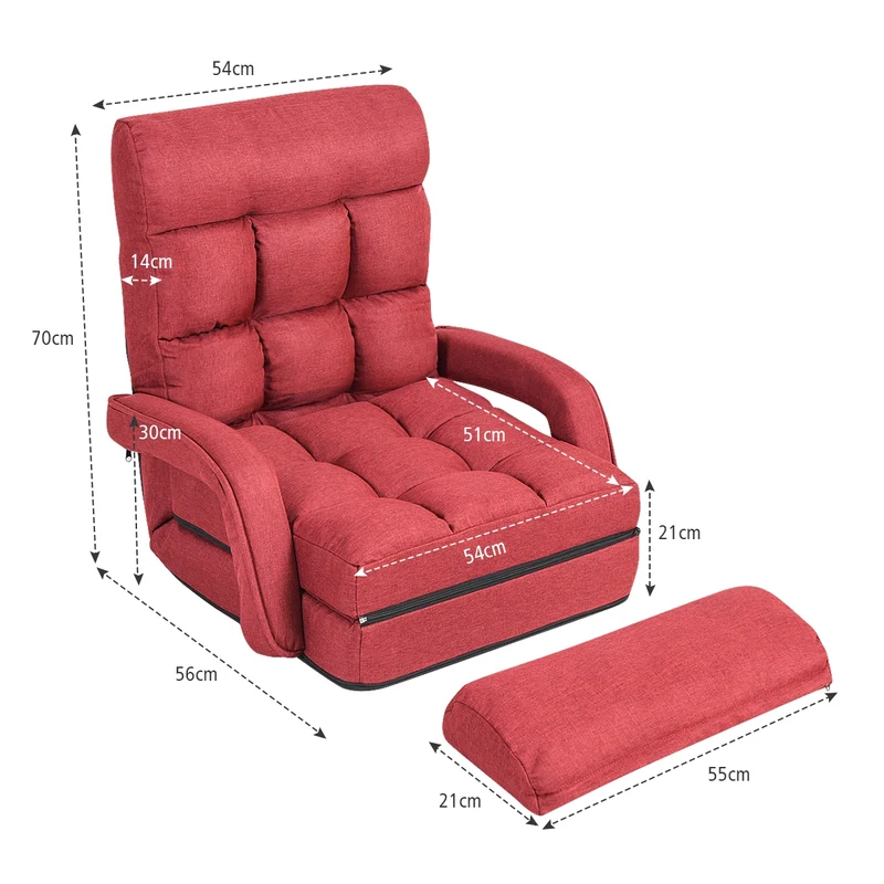 Fauteuil convertible chauffeuse convertible 1 place en tissu avec oreiller 5 positions rouge 20_0000628