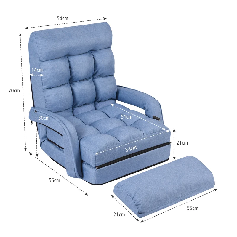 Fauteuil convertible chauffeuse convertible 1 place en tissu avec oreiller 5 positions bleu 20_0000627