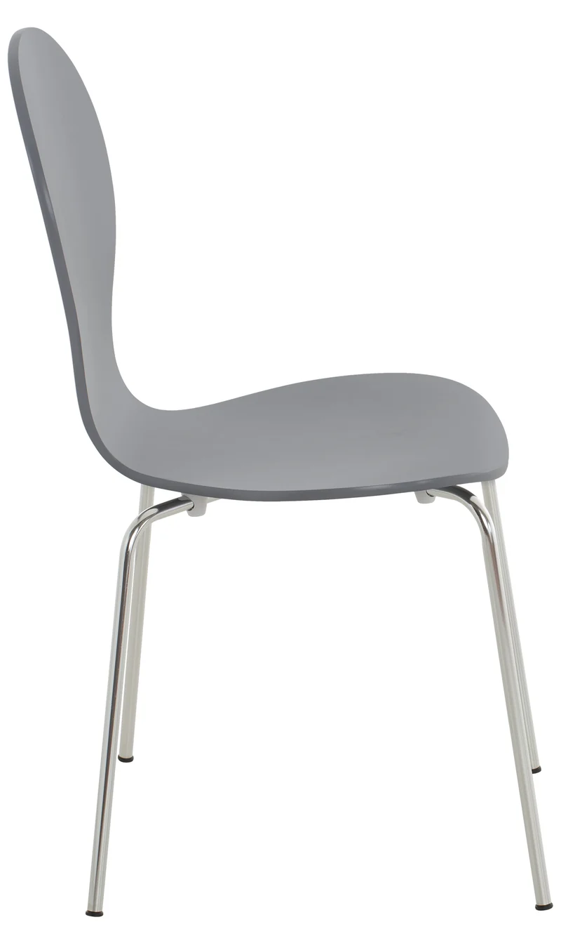 Chaise de cuisine salle à manger x1 empilable dossier arrondi en bois gris et métal chromé 10_0003346