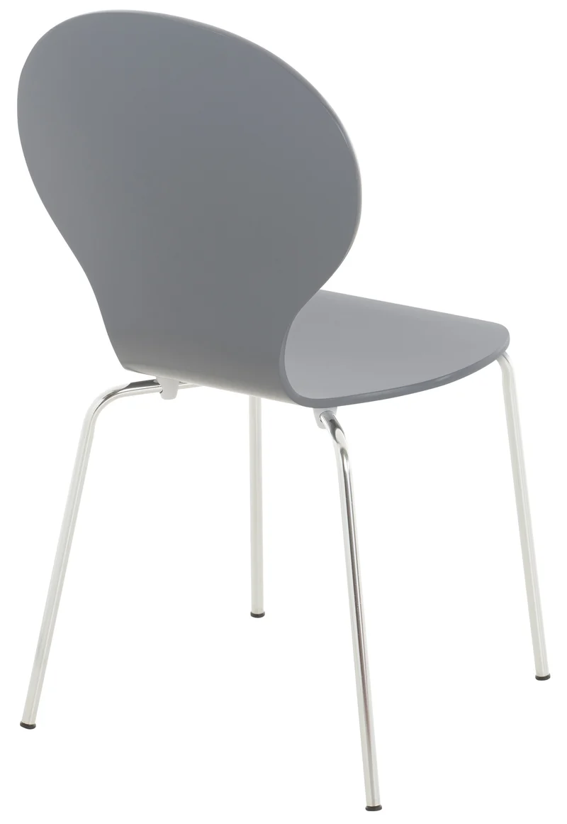 Chaise de cuisine salle à manger x1 empilable dossier arrondi en bois gris et métal chromé 10_0003346