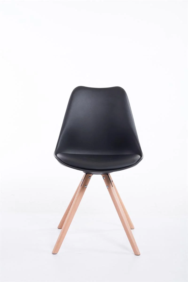 Chaise de salle à manger design scandinave en PVC noir et pieds en bois clair forme rond 10_0003425