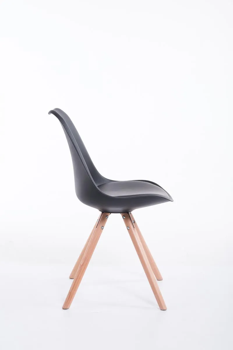 Chaise de salle à manger design scandinave en PVC noir et pieds en bois clair forme rond 10_0003425