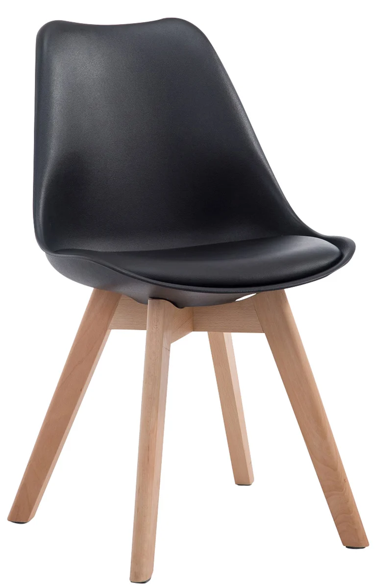 Chaise de salle à manger x1 design scandinave en PVC et plastique noir et piètement à 4 pieds en bois clair 10_0003269