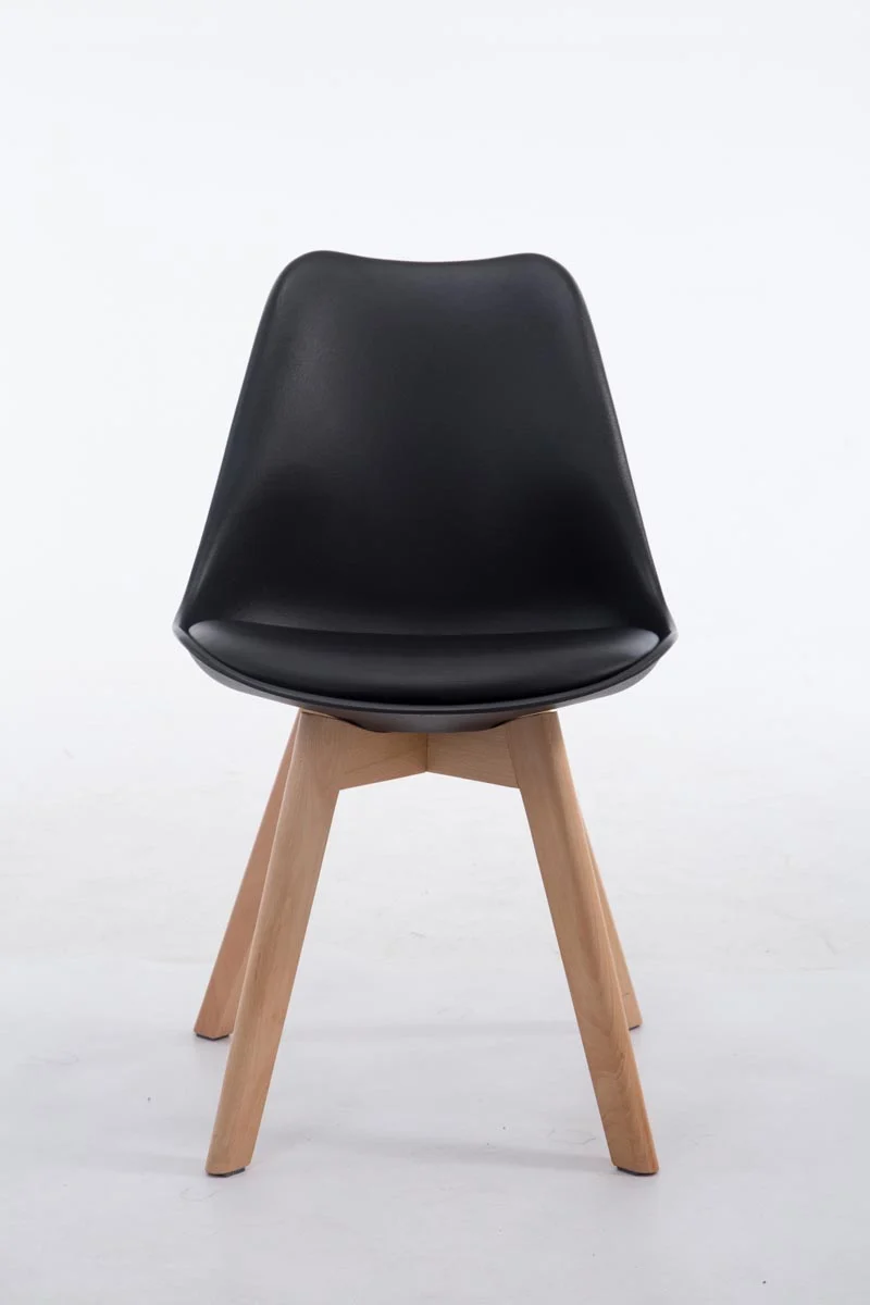 Chaise de salle à manger x1 design scandinave en PVC et plastique noir et piètement à 4 pieds en bois clair 10_0003269