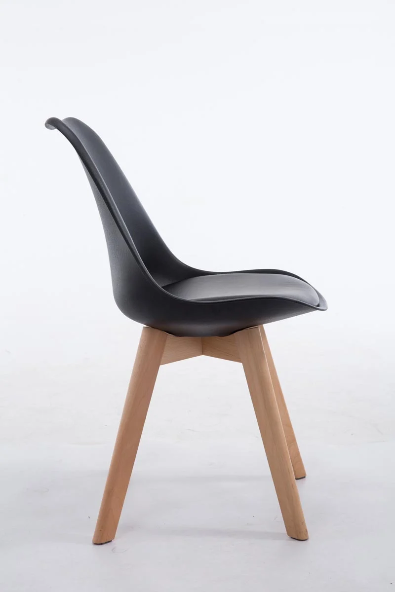 Chaise de salle à manger x1 design scandinave en PVC et plastique noir et piètement à 4 pieds en bois clair 10_0003269