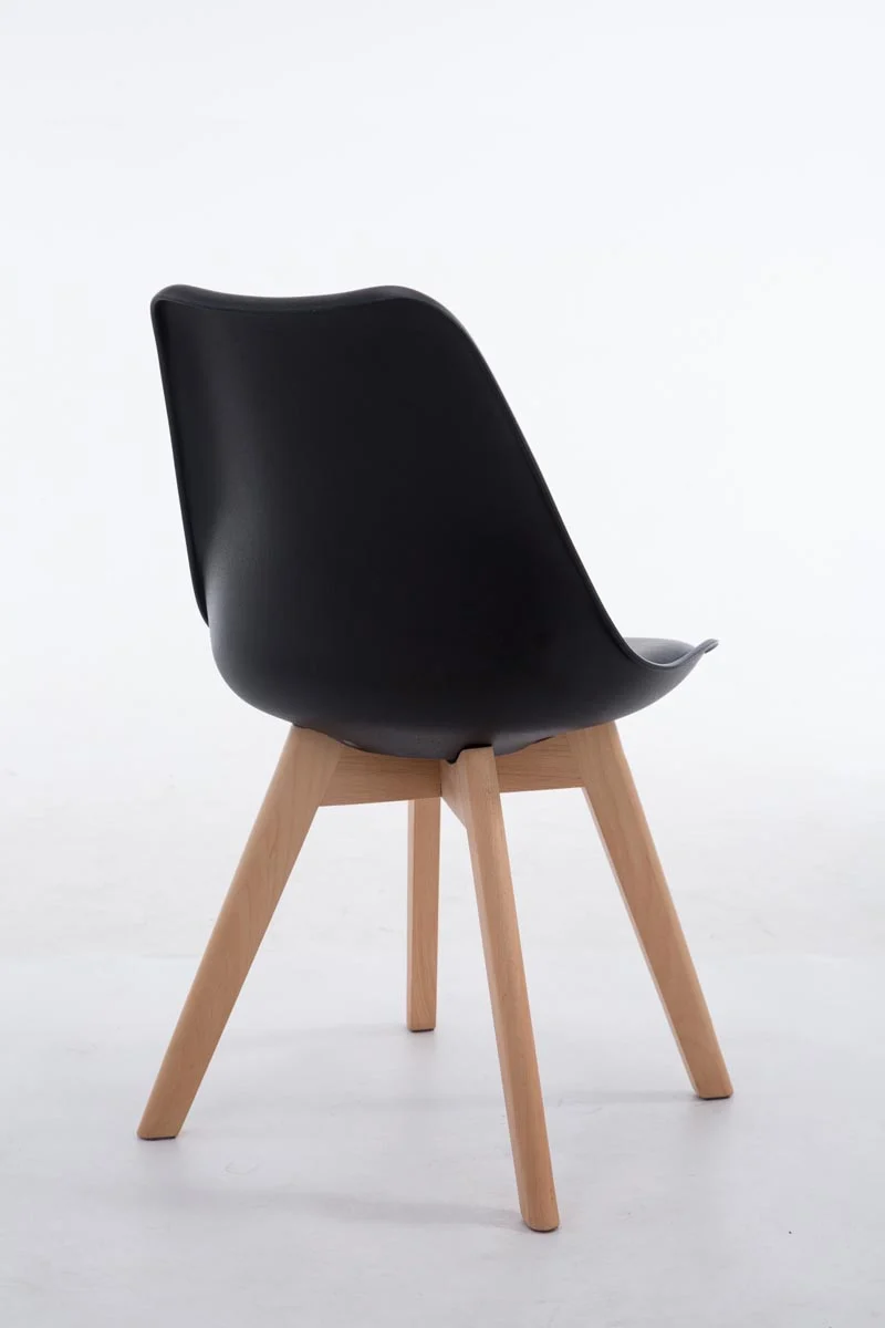 Chaise de salle à manger x1 design scandinave en PVC et plastique noir et piètement à 4 pieds en bois clair 10_0003269