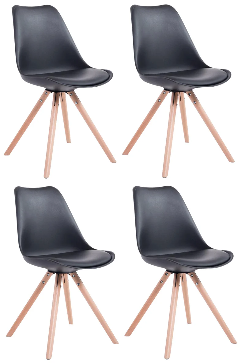 4 chaises de salle à manger style scandinave en synthétique et plastique noir pieds rond en bois clair CDS10378