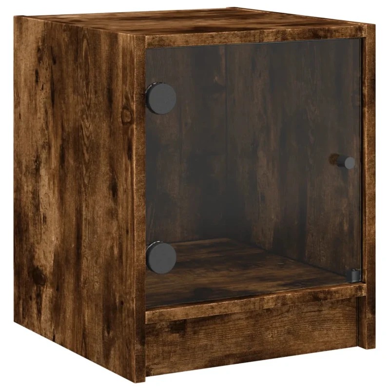 Lot de 2 tables de chevet avec portes vitrées 35 x 37 x 42 cm bois d'ingénierie marron et verre DEC035975