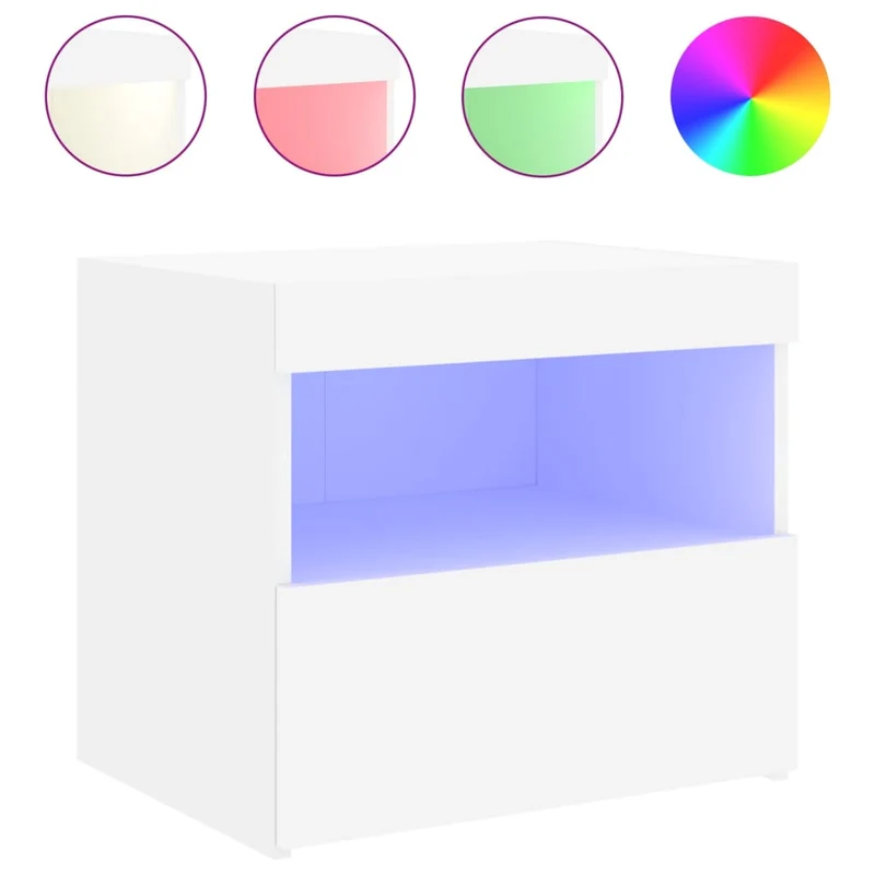 Lot de 2 tables de chevet avec lumières LED et tiroir 50 x 40 x 45 cm bois d'ingénierie blanc DEC035932
