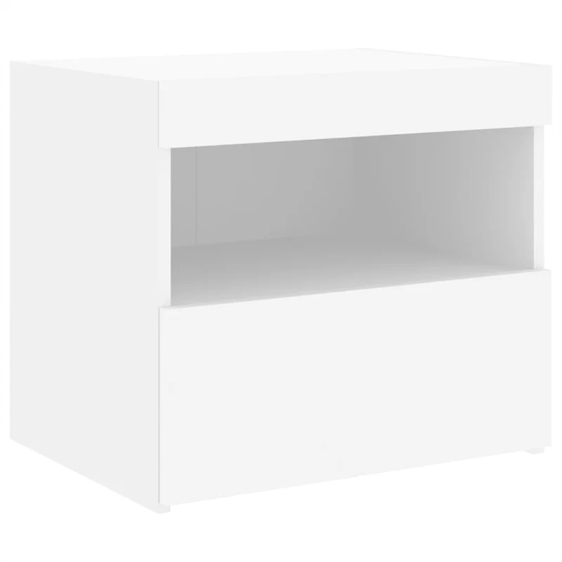 Lot de 2 tables de chevet avec lumières LED et tiroir 50 x 40 x 45 cm bois d'ingénierie blanc DEC035932