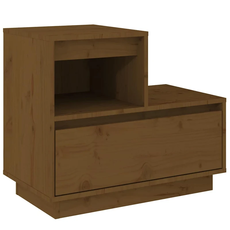 Lot de 2 tables de chevet avec tiroir et compartiment 60 x 34 x 51cm bois de pin couleur marron miel DEC035927