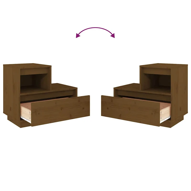 Lot de 2 tables de chevet avec tiroir et compartiment 60 x 34 x 51cm bois de pin couleur marron miel DEC035927