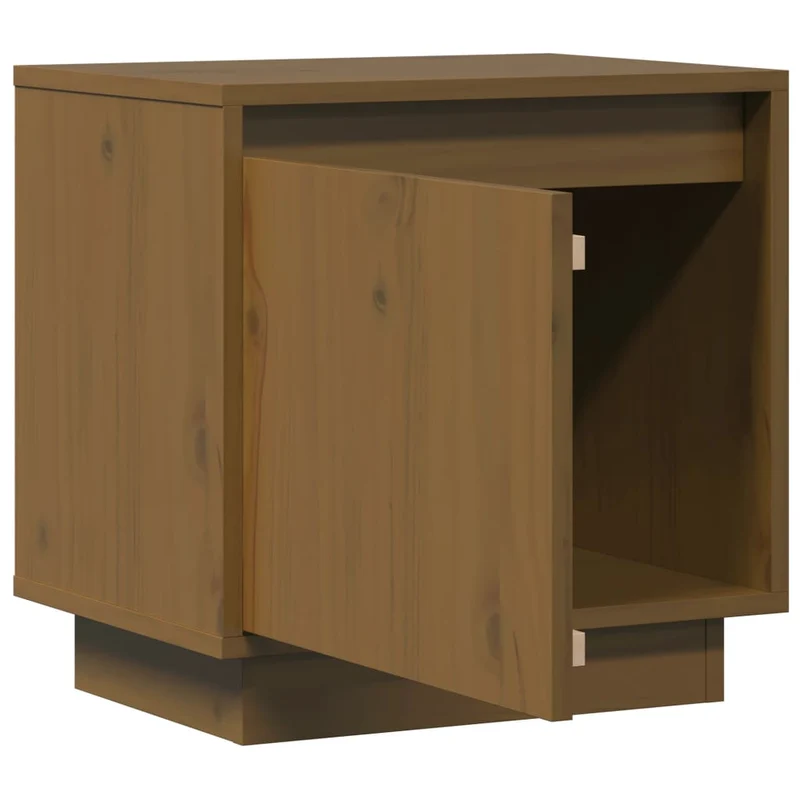 Lot de 2 tables de chevet avec compartiment avec porte 40 x 30 x 40cm bois de pin couleur marron miel DEC035916