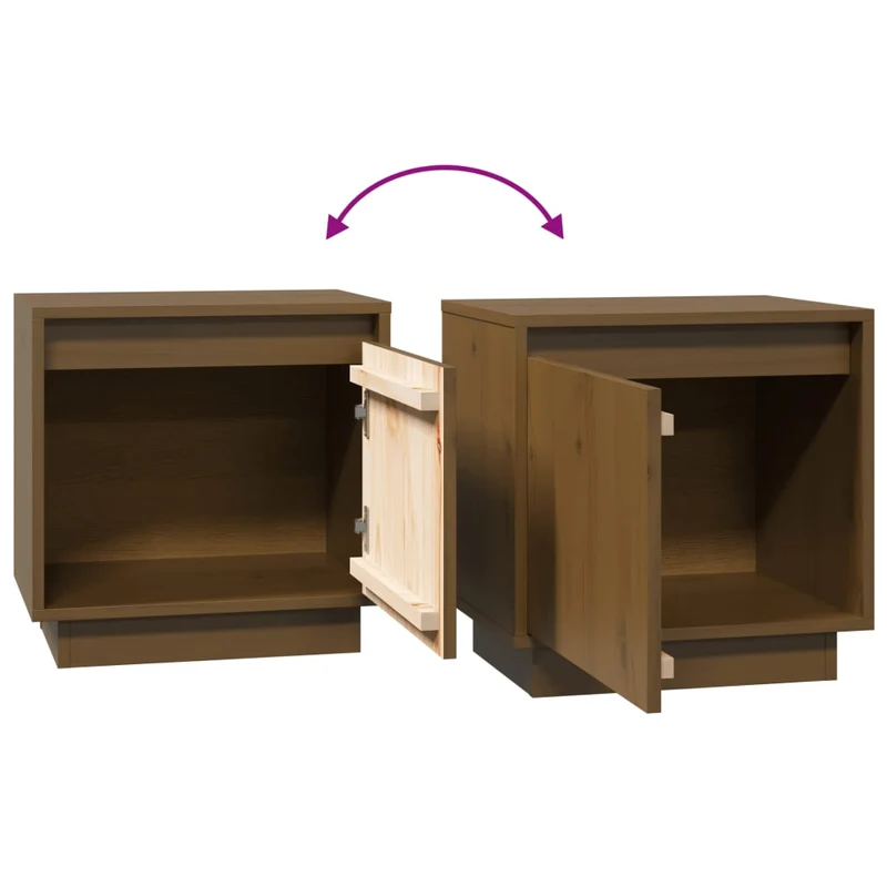 Lot de 2 tables de chevet avec compartiment avec porte 40 x 30 x 40cm bois de pin couleur marron miel DEC035916