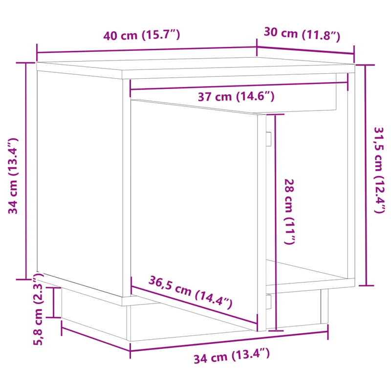 Lot de 2 tables de chevet avec compartiment avec porte 40 x 30 x 40cm bois de pin couleur marron miel DEC035916