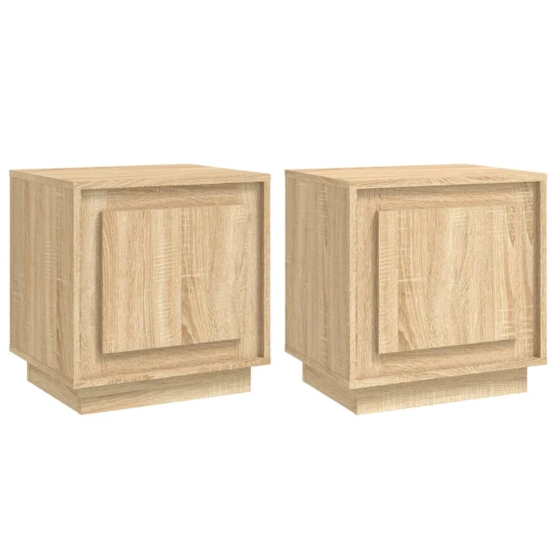 Lot de 2 tables de chevet avec compartiment avec porte 44 x 35 x 45cm bois d'ingénierie couleur chêne DEC035892