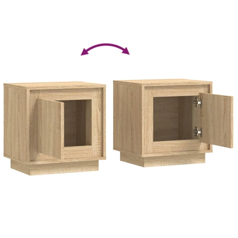 Lot de 2 tables de chevet avec compartiment avec porte 44 x 35 x 45cm bois d'ingénierie couleur chêne DEC035892