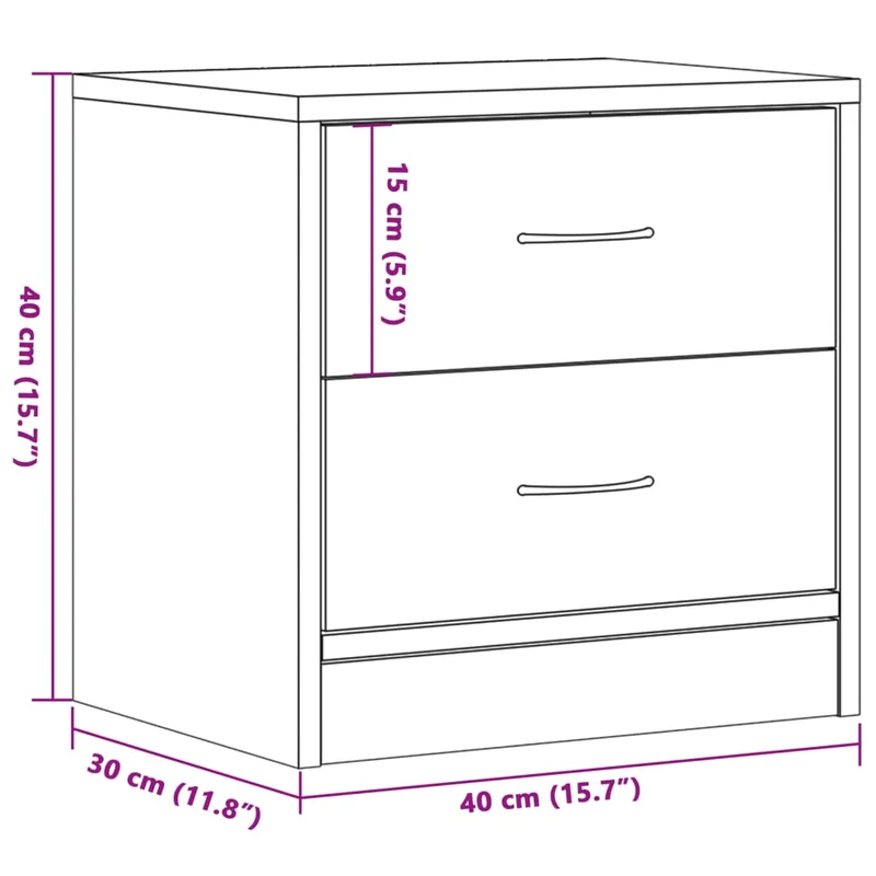Lot de 2 tables de chevet avec deux tiroirs 40 x 30 x 40 cm bois d'ingénierie marron vieilli DEC035777