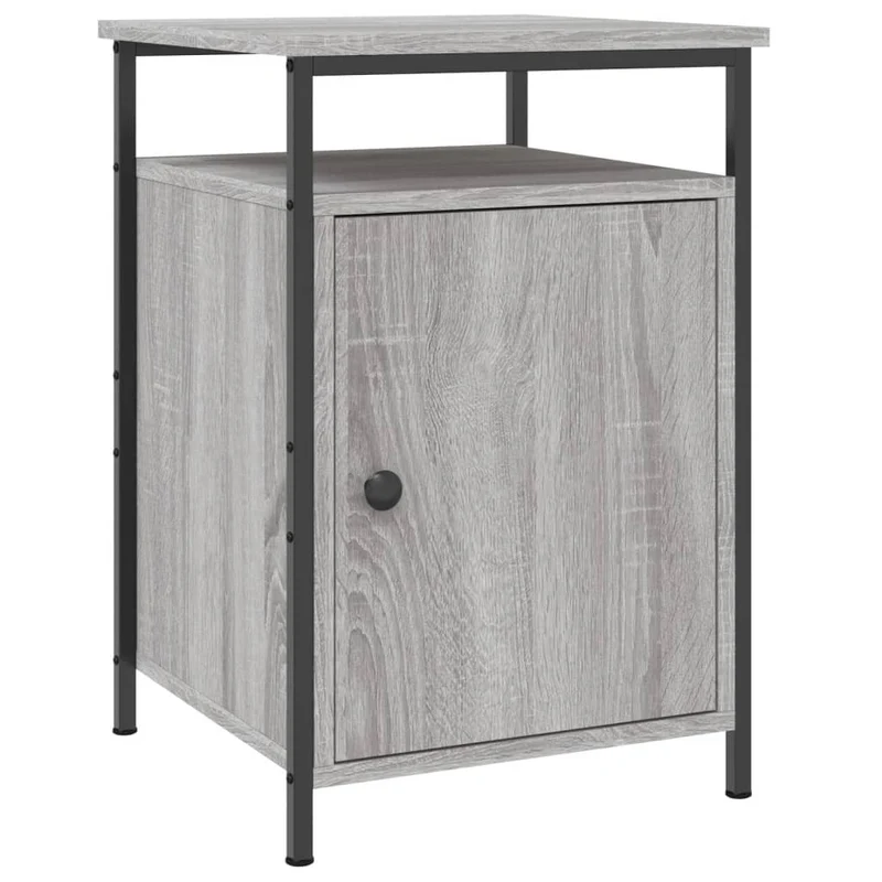 Lot de 2 tables de chevet avec compartiment avec porte 40 x 42 x 60cm bois d'ingénierie gris et fer DEC035737