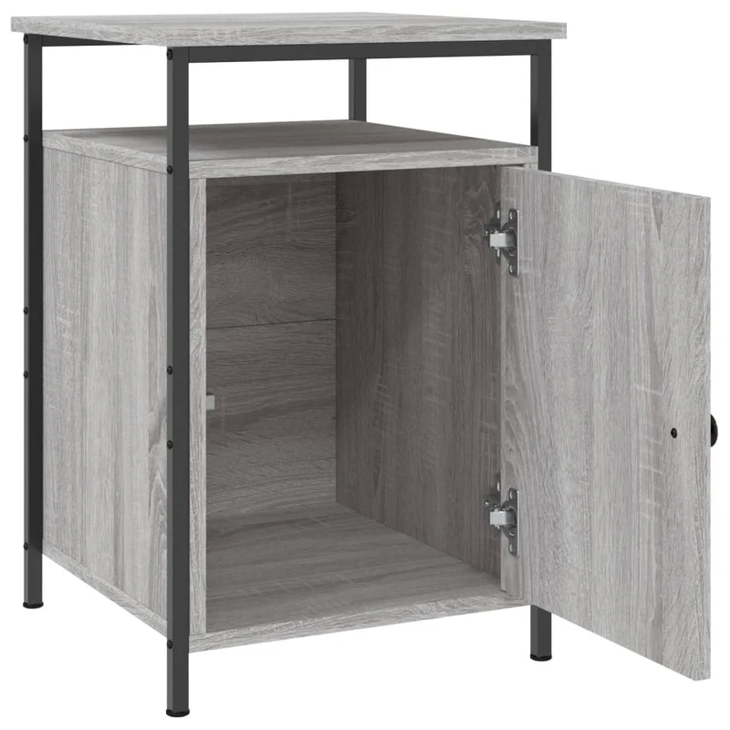 Lot de 2 tables de chevet avec compartiment avec porte 40 x 42 x 60cm bois d'ingénierie gris et fer DEC035737