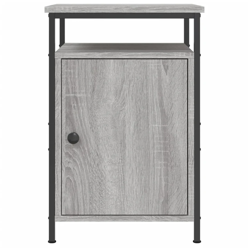 Lot de 2 tables de chevet avec compartiment avec porte 40 x 42 x 60cm bois d'ingénierie gris et fer DEC035737