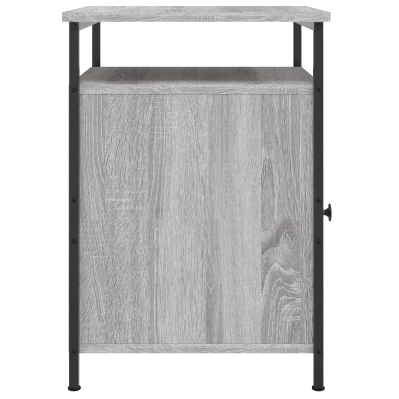 Lot de 2 tables de chevet avec compartiment avec porte 40 x 42 x 60cm bois d'ingénierie gris et fer DEC035737