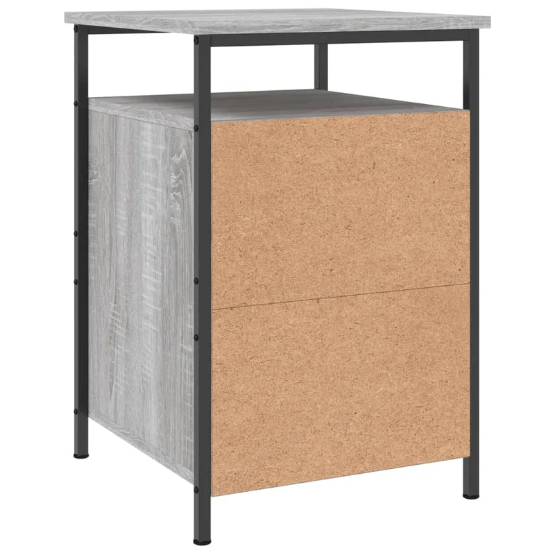 Lot de 2 tables de chevet avec compartiment avec porte 40 x 42 x 60cm bois d'ingénierie gris et fer DEC035737