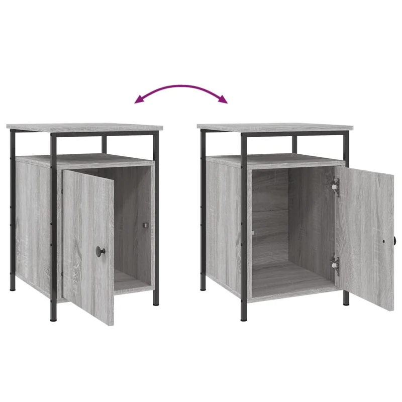 Lot de 2 tables de chevet avec compartiment avec porte 40 x 42 x 60cm bois d'ingénierie gris et fer DEC035737