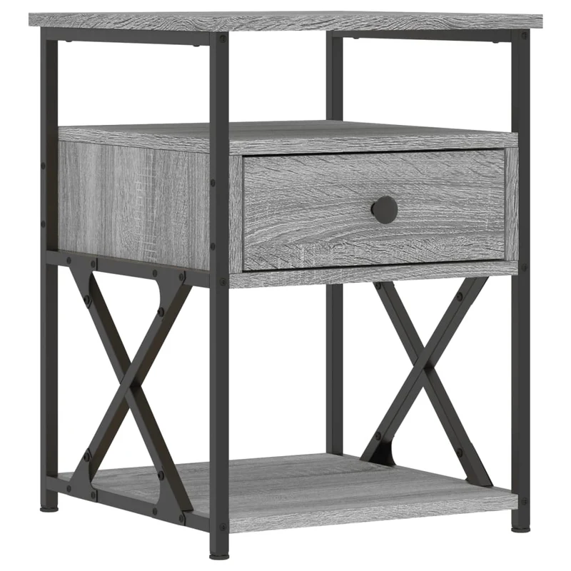 Lot de 2 tables de chevet avec tiroir et étagère 40 x 42 x 55cm bois d'ingénierie gris et fer DEC035731