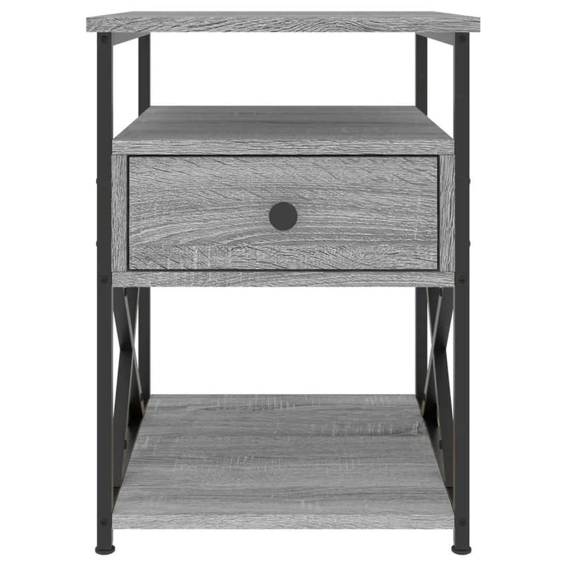 Lot de 2 tables de chevet avec tiroir et étagère 40 x 42 x 55cm bois d'ingénierie gris et fer DEC035731