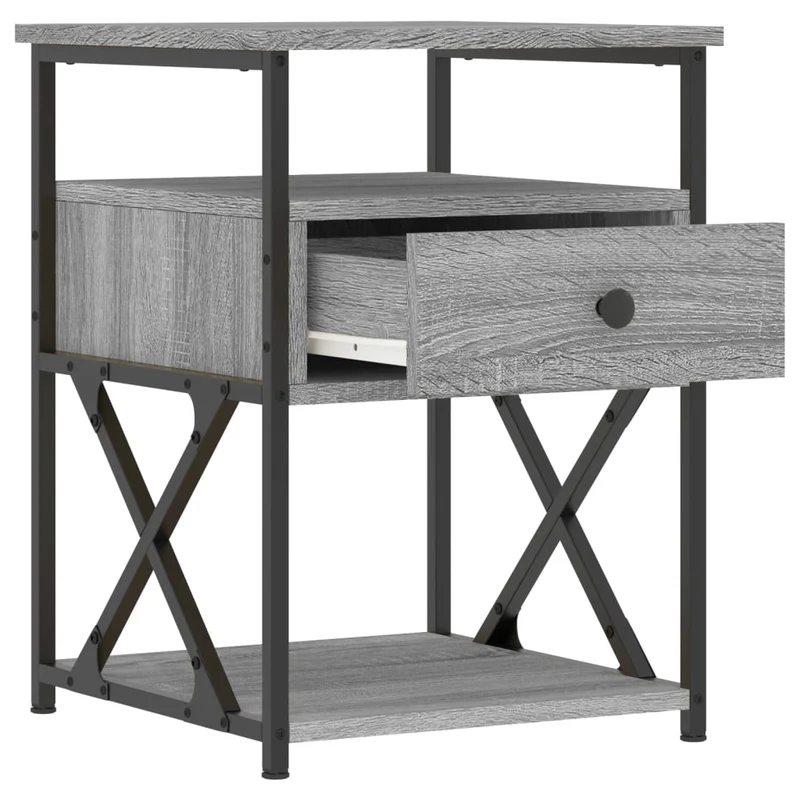 Lot de 2 tables de chevet avec tiroir et étagère 40 x 42 x 55cm bois d'ingénierie gris et fer DEC035731
