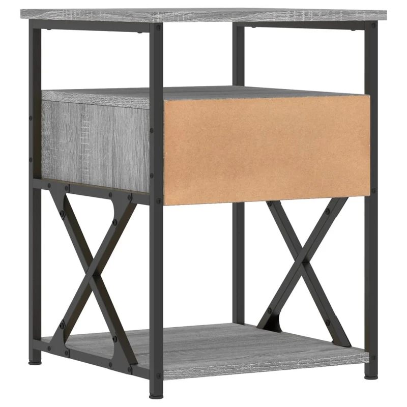 Lot de 2 tables de chevet avec tiroir et étagère 40 x 42 x 55cm bois d'ingénierie gris et fer DEC035731