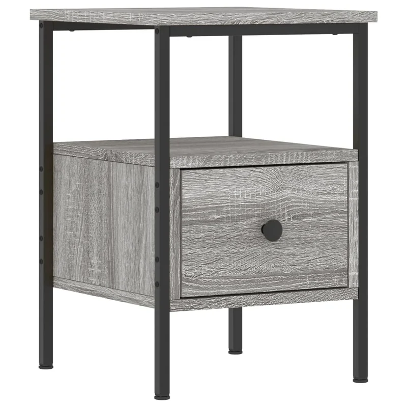 Lot de 2 tables de chevet avec tiroir et étagère 34 x 36 x 50cm bois d'ingénierie gris et fer DEC035650