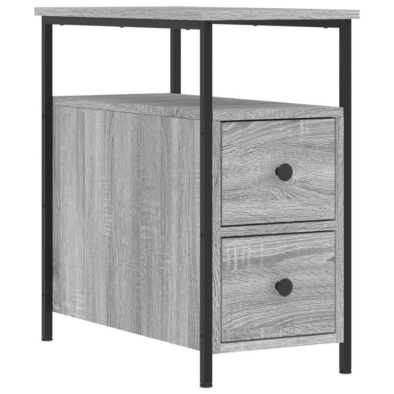 Lot de 2 tables de chevet avec tiroirs 30 x 60 x 60cm bois d'ingénierie gris et fer DEC035645